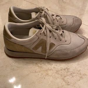 New Balance J Crew cream and gold sneakers